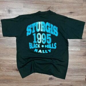 vintage 1995 forest green single stitch sturgis black hills rally sun faded tee